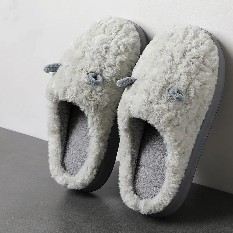 

Men Winter Home Slippers Cute Cartoon Flats Platform Slippers Women Warm Plush Slides Couple Indoor Bedroom Non-Slip Floor Shoes