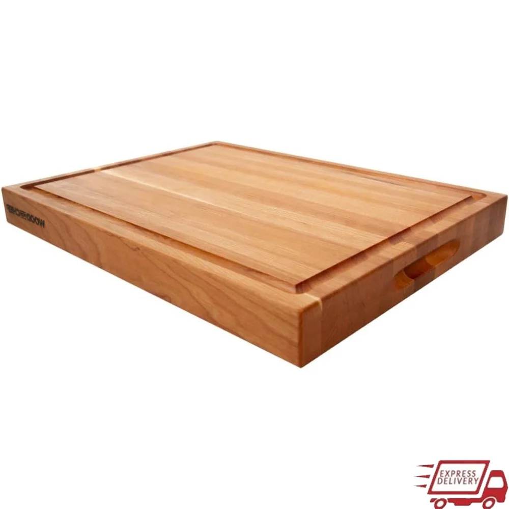 

Cherry Wooden Cutting Board Reversible with Juice Groove Ideal Meat Cheese Serving Kitchen Butcher Block Essentials
