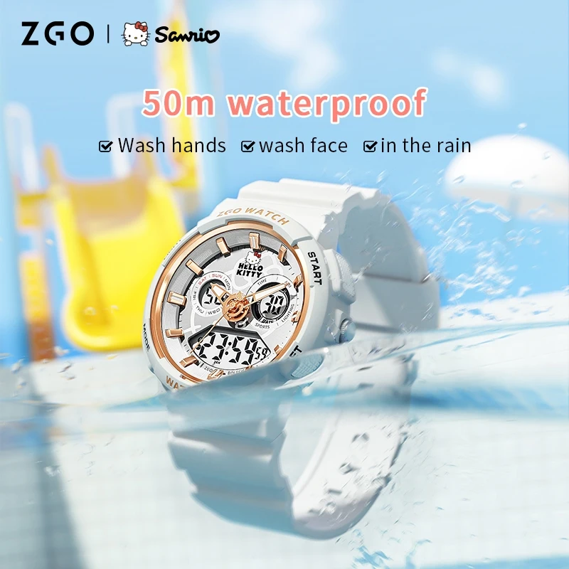 ZGO x Sanrio Hello Kitty Kids Watch for Girls, Students, Waterproof, Luminous, Sports, Digital Watch 862