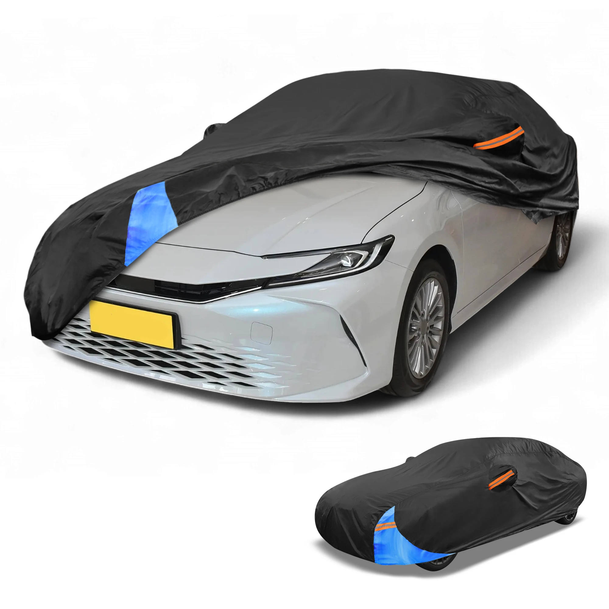 

UXCELL Waterproof All-Weather Universal Car Cover with Right Side Zipper 190T Polyeste Black Blue Fits for Sedan 490x180x125cm