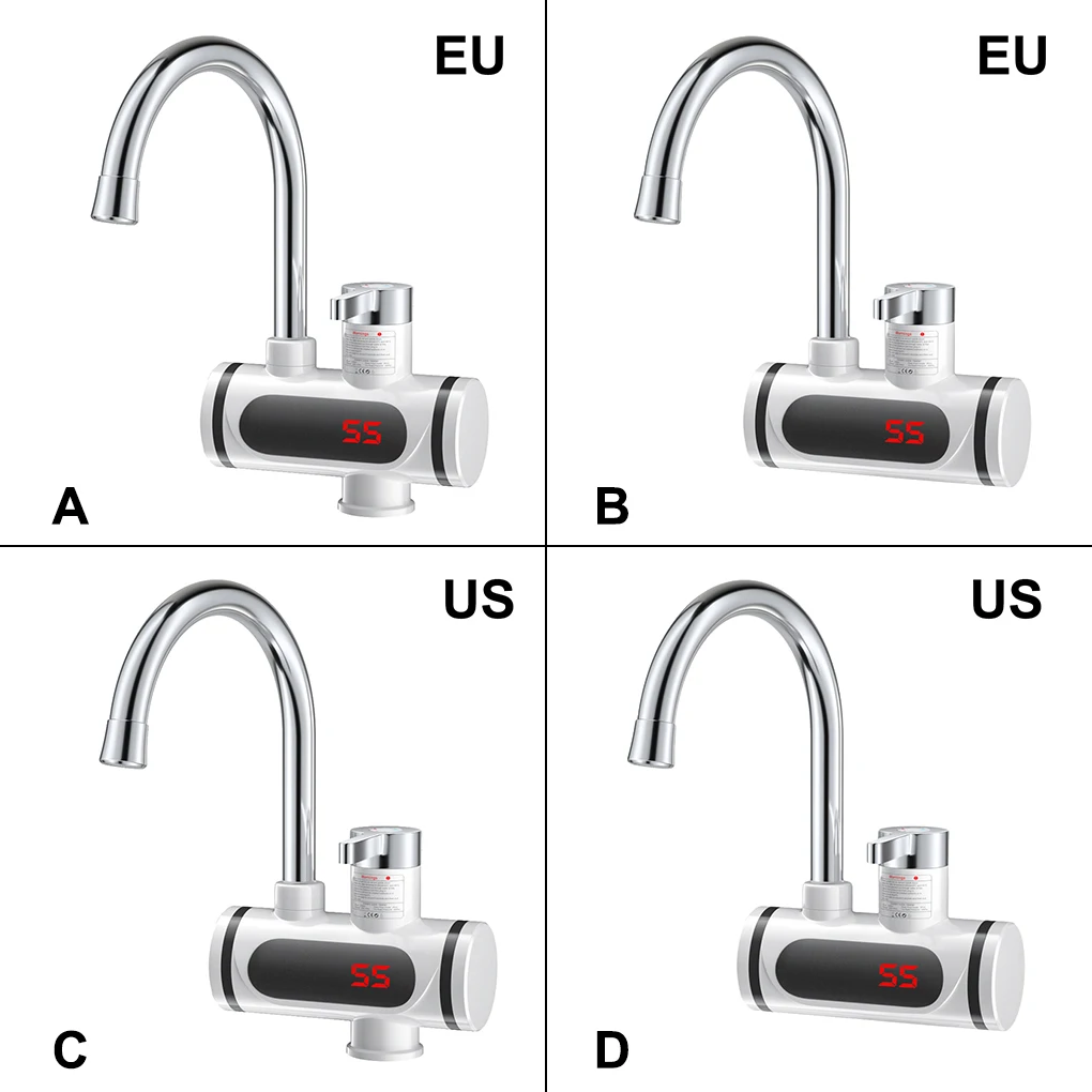 Hot Cold Electric Water Heater IPX4 Waterproof LED Screen Sink Faucet Bathroom Rapid Heating Tap Bottom Inlet EU Plug