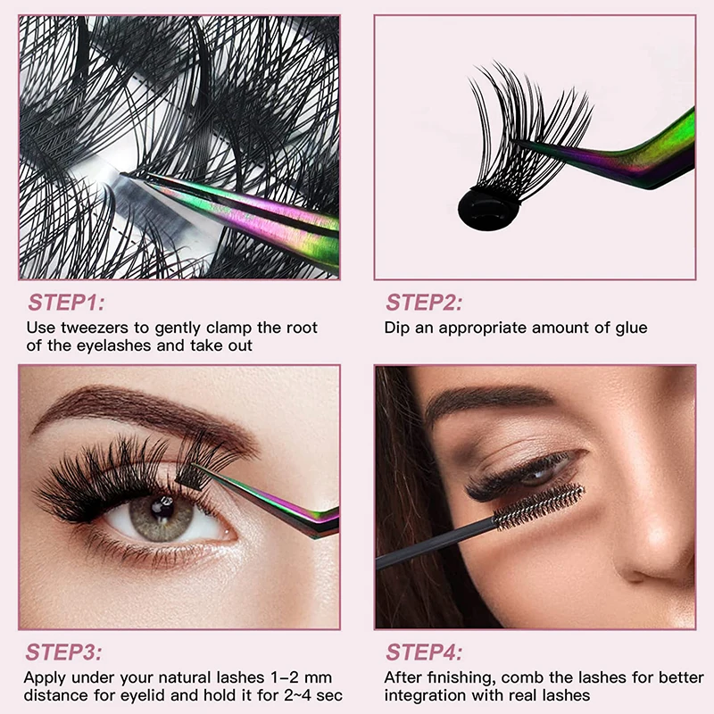 168PCS DIY Cluster Lashes Kit D Curl Individual Eyelash Extension with Bond&Seal Tweezers, 10-16mm Mix Length Travel Home Set