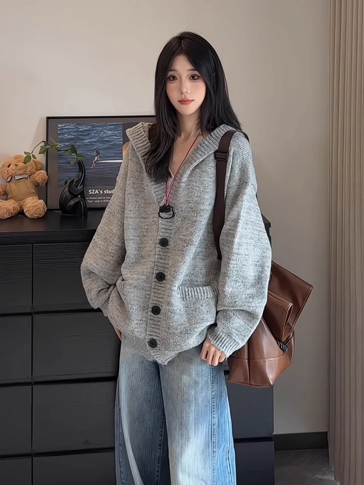 

Cleanfit American Sle Hooded Open Cardigan Sweater Men Women Autumn Lazy Loose Knitted Loose Couple Outerwear