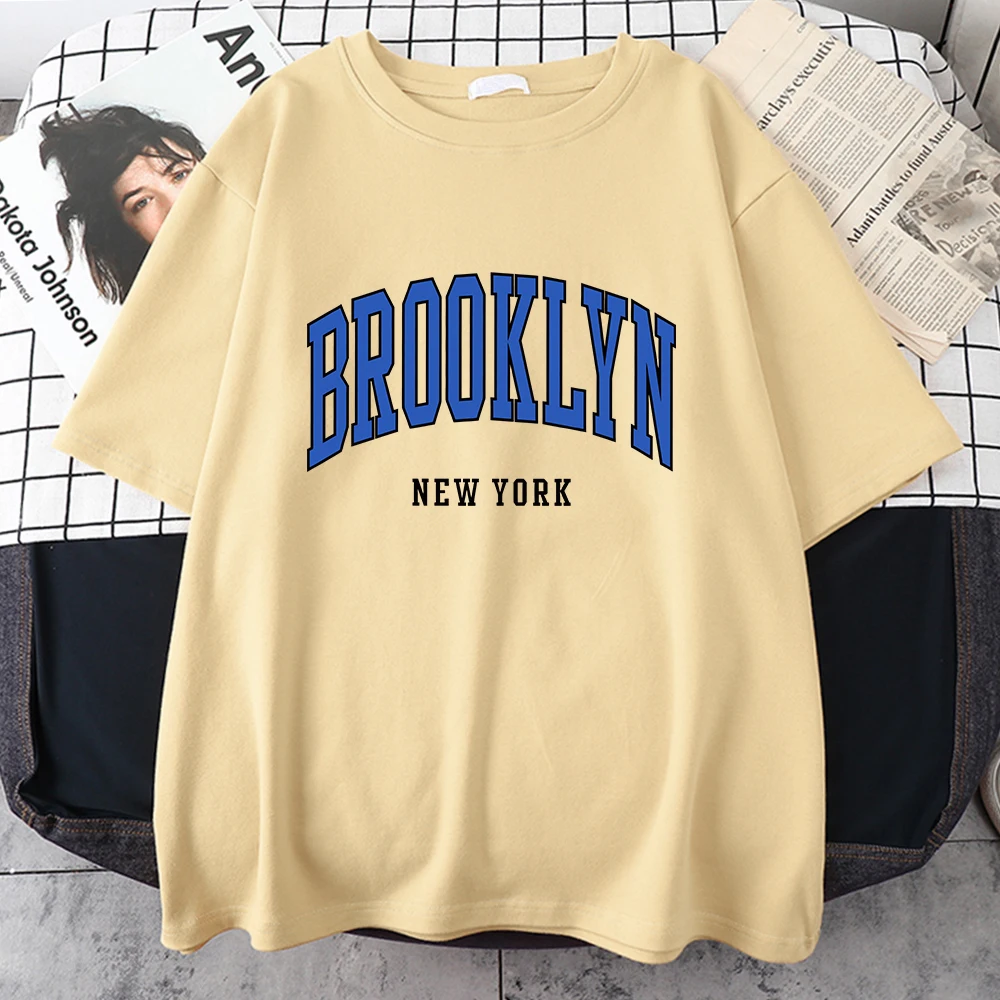 Brooklyn New York Blue Design koszulka damska koszulka hiphopowa uliczne sportowe miękkie bawełniane ubrania Plus rozmiar luźna koszulka odzież