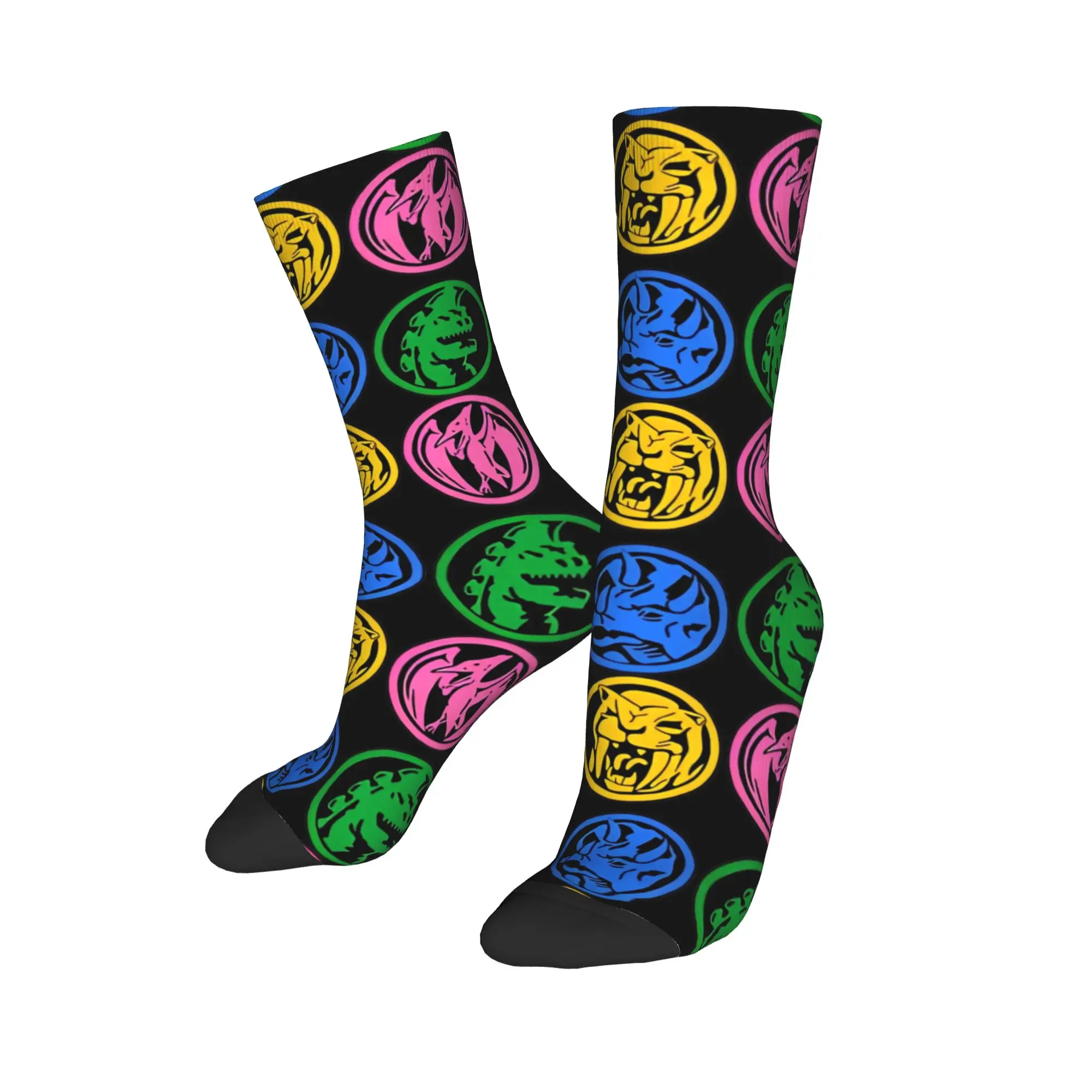 Six Powers Rangerr Coins Socks Men's Women's Polyester Casual  Socks Novelty Spring Summer Autumn Winter Middle Tube Socks Gifts