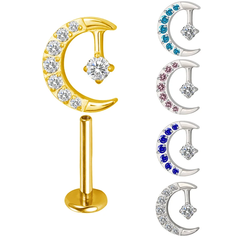 

ASTM F136 Titanium EAR PIERC Arc Moon Shape with CZ Top Cartilage Tragus Earrings Ear Lip Helix Studs Tongue Piercing Jewelry