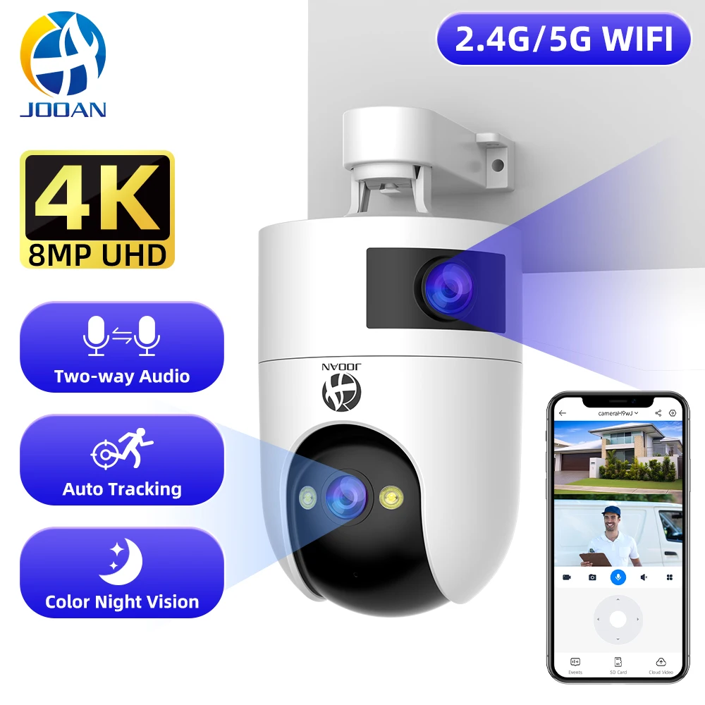 

Jooan Wi-Fi камера наблюдения с двумя объективами 4K 8MP HD уличная IP-камера AI отслеживание защита безопасности беспроводная умная радионяня