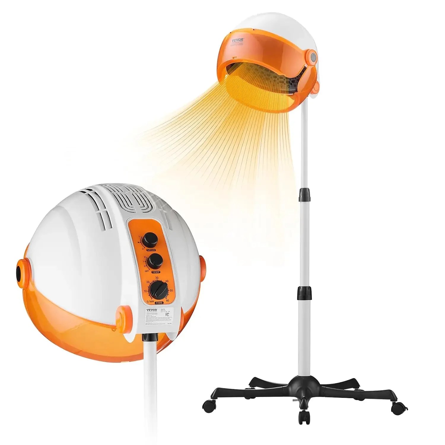 1875W Hooded Bonnet Dryer with Variable Speed, Temperature, Timer, and Wheels for Beauty Salon and Home Spa