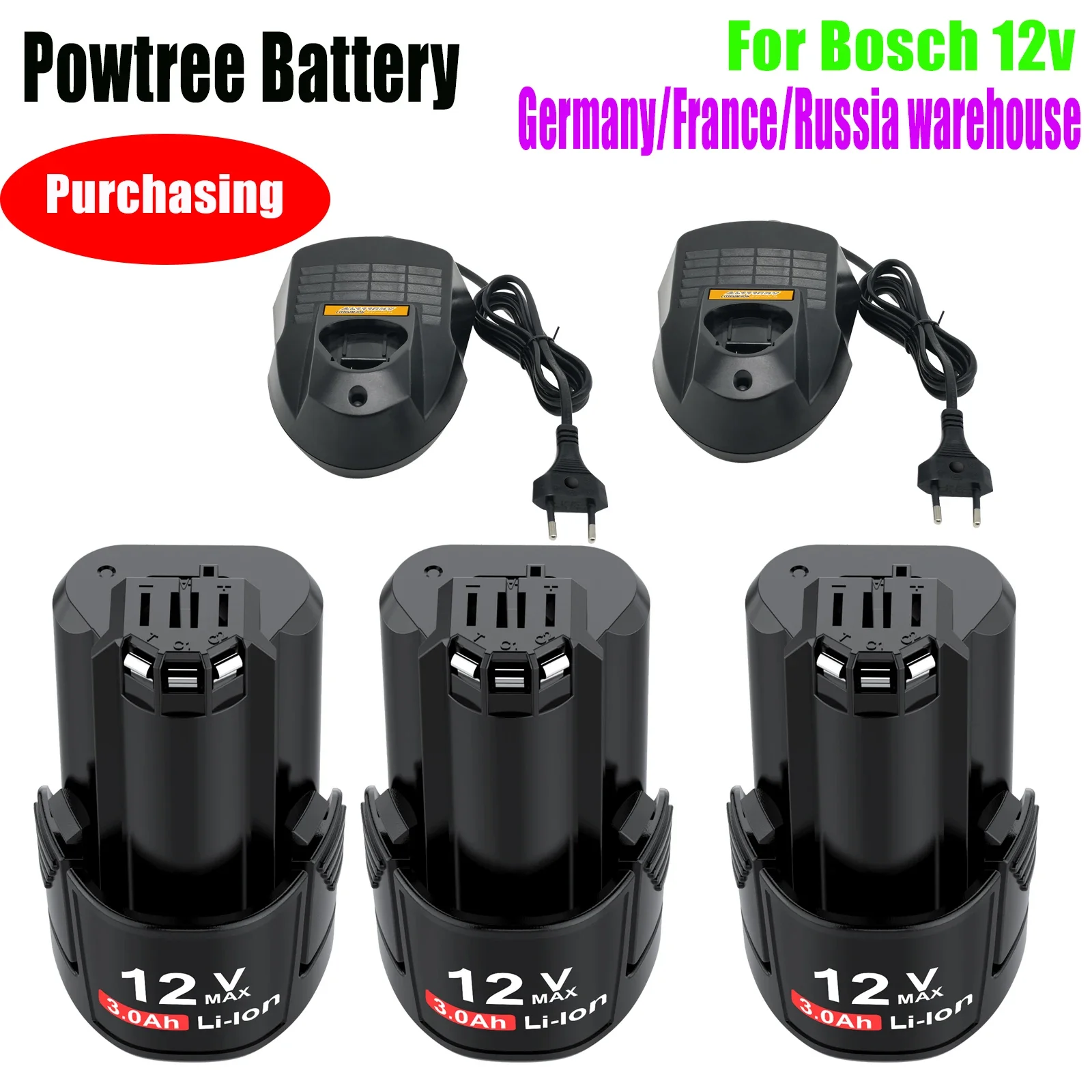 12V/10.8V 3000mAh for Bosch BAT411 Battery Lithium-Ion recha