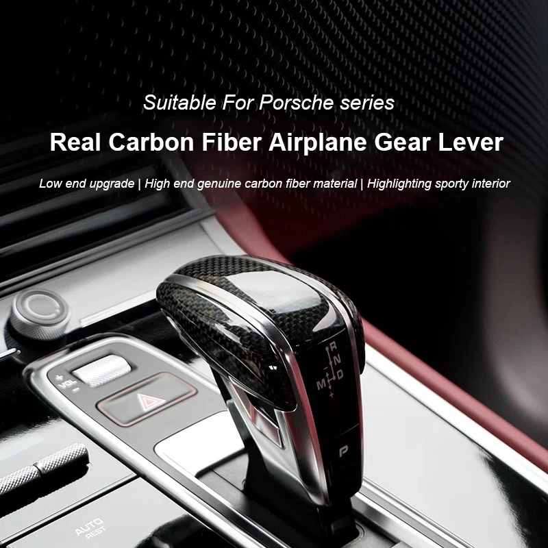 

For Porsche Cayenne 2011-2023 Panamera 2017-2023 Real Carbon Fiber / Leather Car Interior Shifter Gear Shift Knob Lever Kit