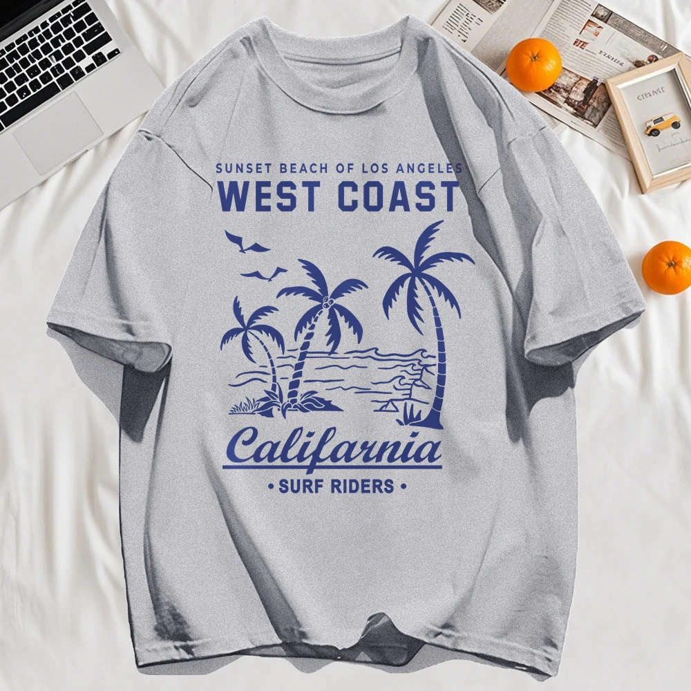 West Coast Califarnia Druck Herren T Shirt Lose Beiläufige Baumwolle T-shirt Allgleiches Hip Hop Kurzarm Sommer Weiche streetwear