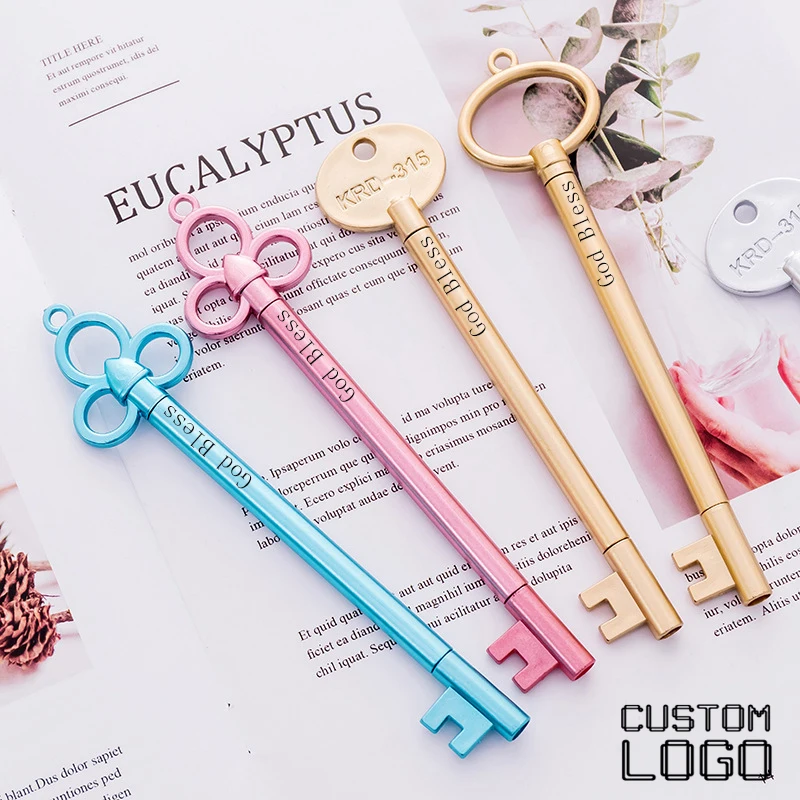 

300pcs Laser Customized LOGO Signature Pen Creative Retro Key Styling Gel Pen School Office Supplies Stationery Gift Pens