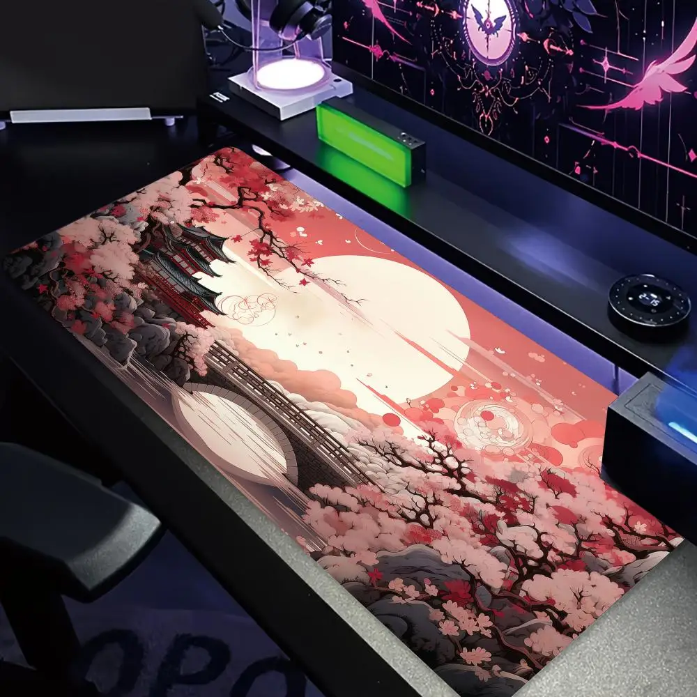 الوردي تحت عنوان زهر الكرز مشهد كبير ماوس الوسادة حصيرة مكتبية الألعاب الحصير عدم الانزلاق مخيط حافة لوحة المفاتيح ماوس مكتب البساط