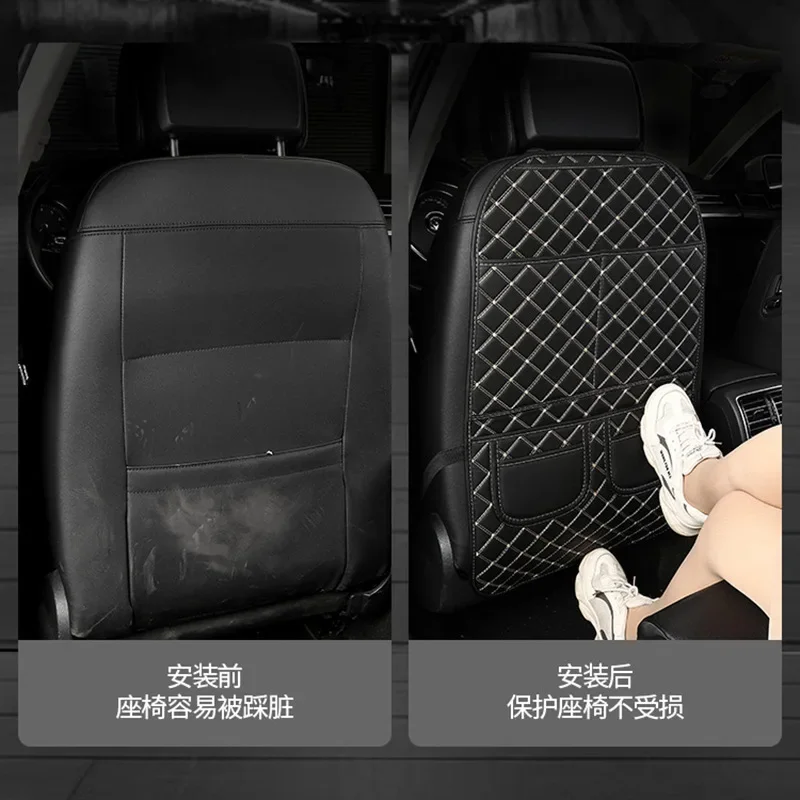 Car Anti Kicks Pad With Organizer Pocket Leather Universal Seat Back Leather Protector Cover Waterproof Backseat Child Kick Mats