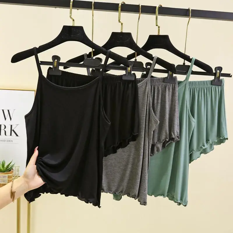 

Повседневные шорты-бретельки в американском стиле для девочек, домашний костюм, летний тонкий, можно носить на улице, повседневный комплект из двух предметов, пижама