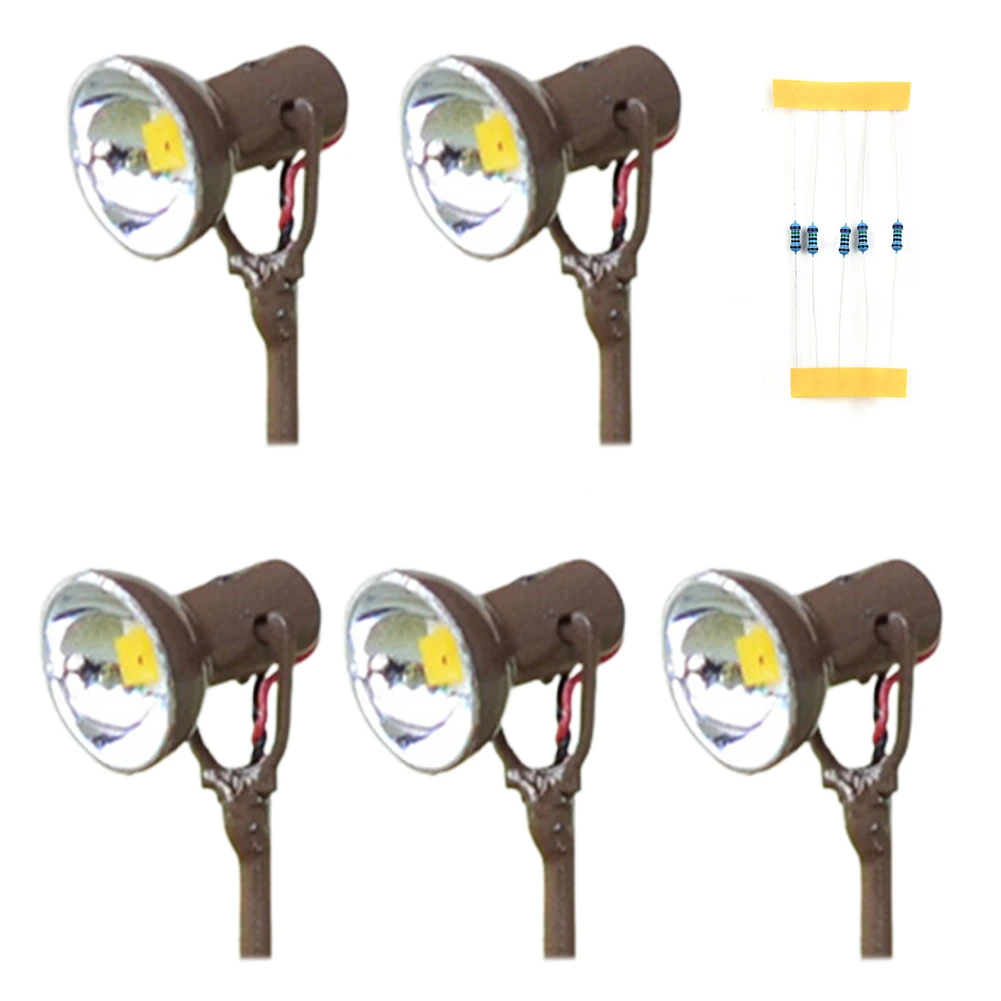 5PCS 3V DC HO Scale Layouts LED Spotlight Model Limelight Projector  For Street Lamp Post Lights Accessories With Wires And LEDs