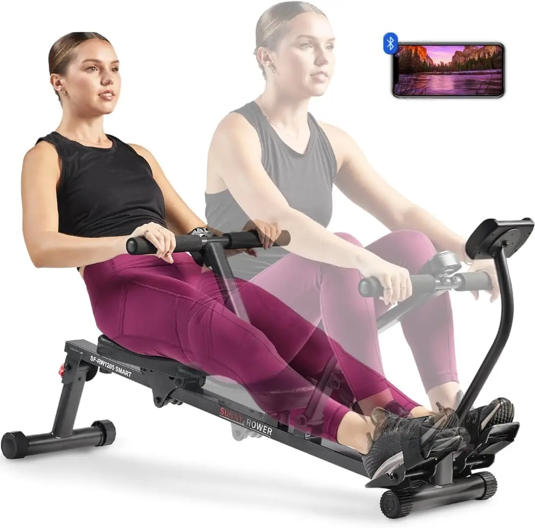 Compact Adjustable Rowing Machine with 12 Levels of Resistance for Complete Body Workouts and Optional Free SunnyFit App Enhance
