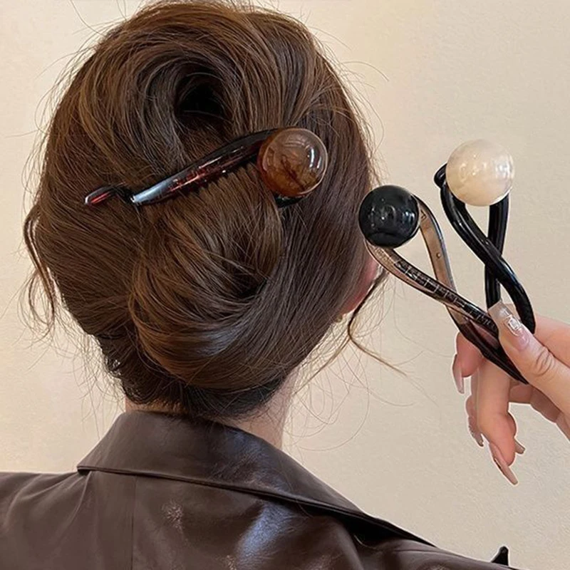 

New Twist Hair Clip Plastic Acrylic Bead Imitation Pearl Hairpin Twisted Design Women Simple Hair Accessories
