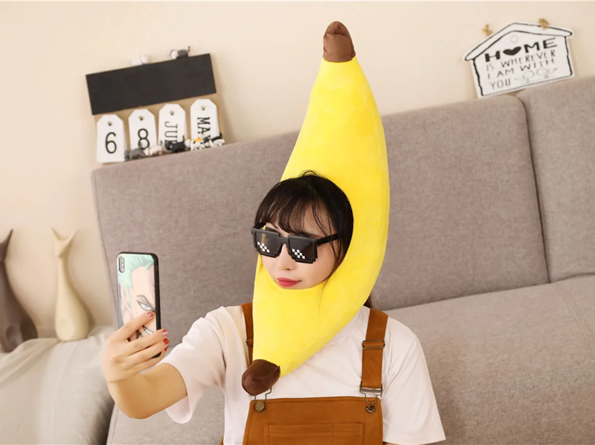 Gorros de disfraz de Festival de Navidad para niños y adultos, sombrero de plátano divertido Unisex, novedad amarilla