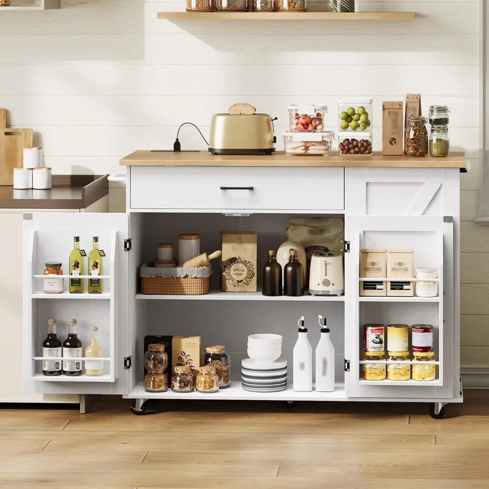 جزيرة المطبخ المتداول مع أوراق السقوط والتخزين، عربة محمولة مع مخرج طاقة وصندوق نفايات لاستخدام المطبخ #2