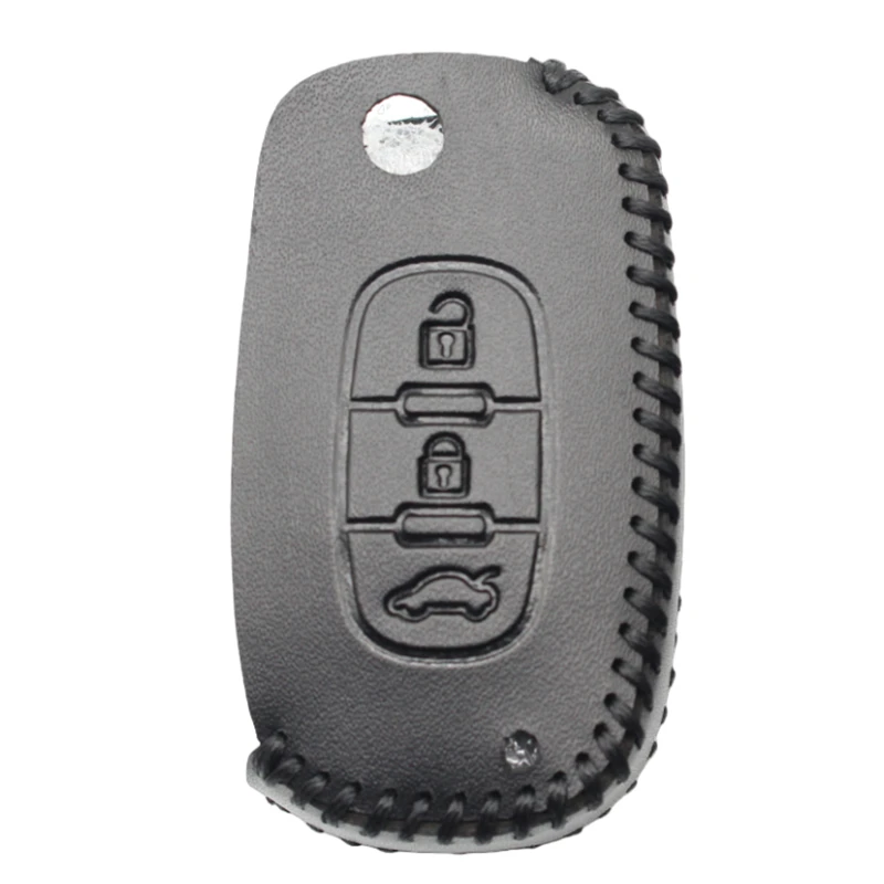 FLYBETTER Genuine Leather 3Button Flip Folding Key Case Cover For Lada Sedan/Largus/Kalina/Granta/Vesta Car Styling  L496