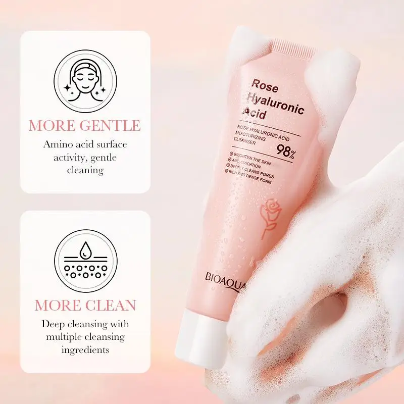 

BIOAOUA Rose & Hyaluronic Acid Moisturizing Cleanser Gentle Cleansing Foam Face Wash Hydrating Facial Cleanser 100g