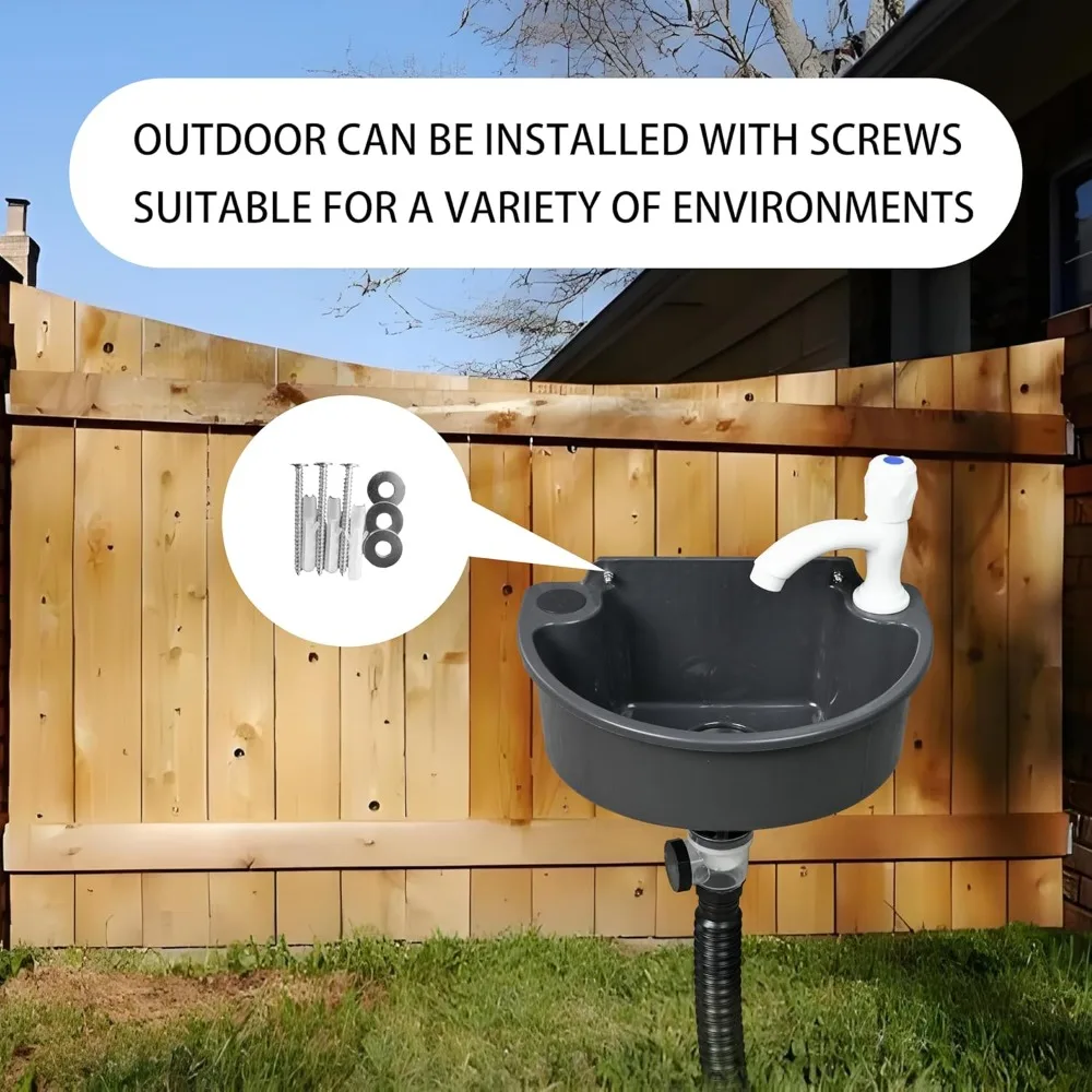 Wall Mount Adhesive Bathroom Sink No Drill Installation Mini Plastic Wash Basin with Faucet Hole for RV Home Dorm Garage