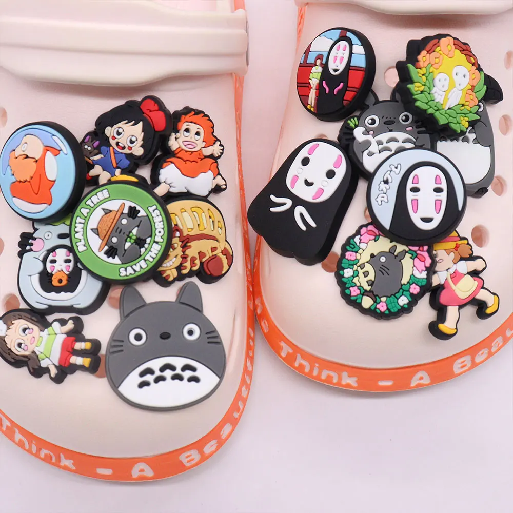 1-16Pcs Totoro Japanese Anime PVC Miniso Sandals Shoes Charms No Face Man Clog Buckle Decorations Fit Kids Birthday Gifts