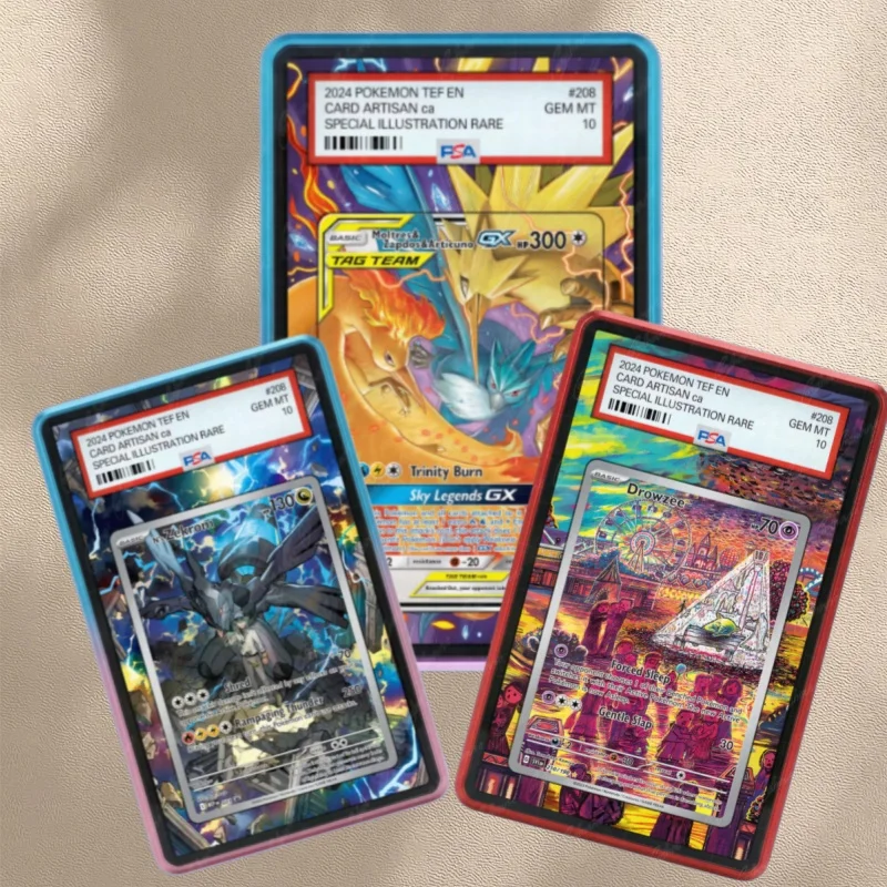 Estojo de Acrílico para Exibição de Cartas PTCG Moltres Zapdos Articuno GX Zekrom - Caixa de Armazenamento para Coleção de Cartas Raras e Arte - Expositor PSA