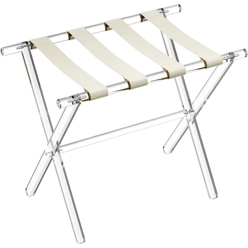 

Foldable Acrylic room luggage rack with leather strap, for Bedroom Living Room Hotel Heavy-Duty, Holds up to 50-100 lb