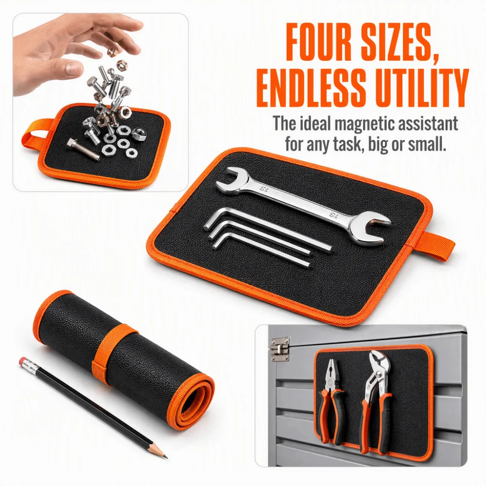 Double-Sided Magnet Tool Storage Pad Reinforced Edge Anti-Slip Magnetic Tool Mat Portable Strong Magnet Workbench Organizer Pad