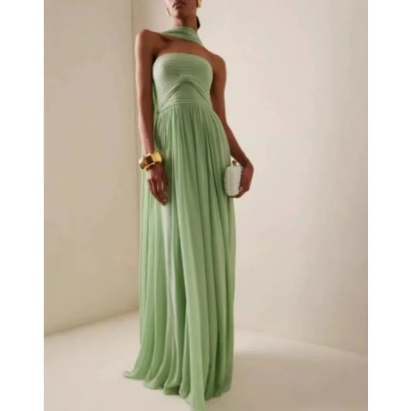 Vestido de noche verde claro elegante sin tirantes una línea vestido de fiesta fluido vestido de fiesta de graduación de seda plisado a mano personalizado