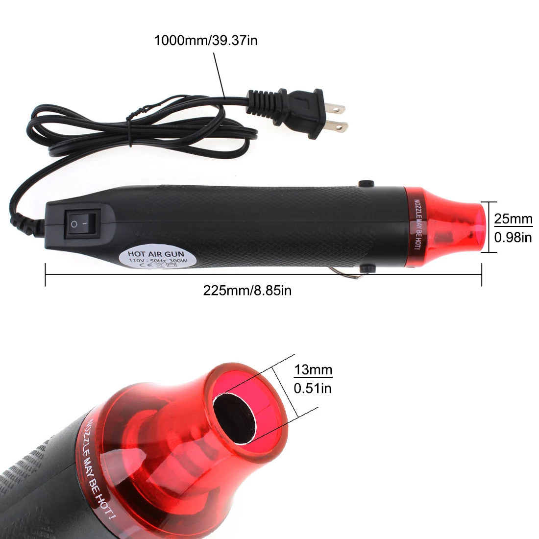 220V 300W Diy Using Heat Gun Electric Tool for Heating DIY Accessories and EU Plug with Shrink Plastic, and Black Surface
