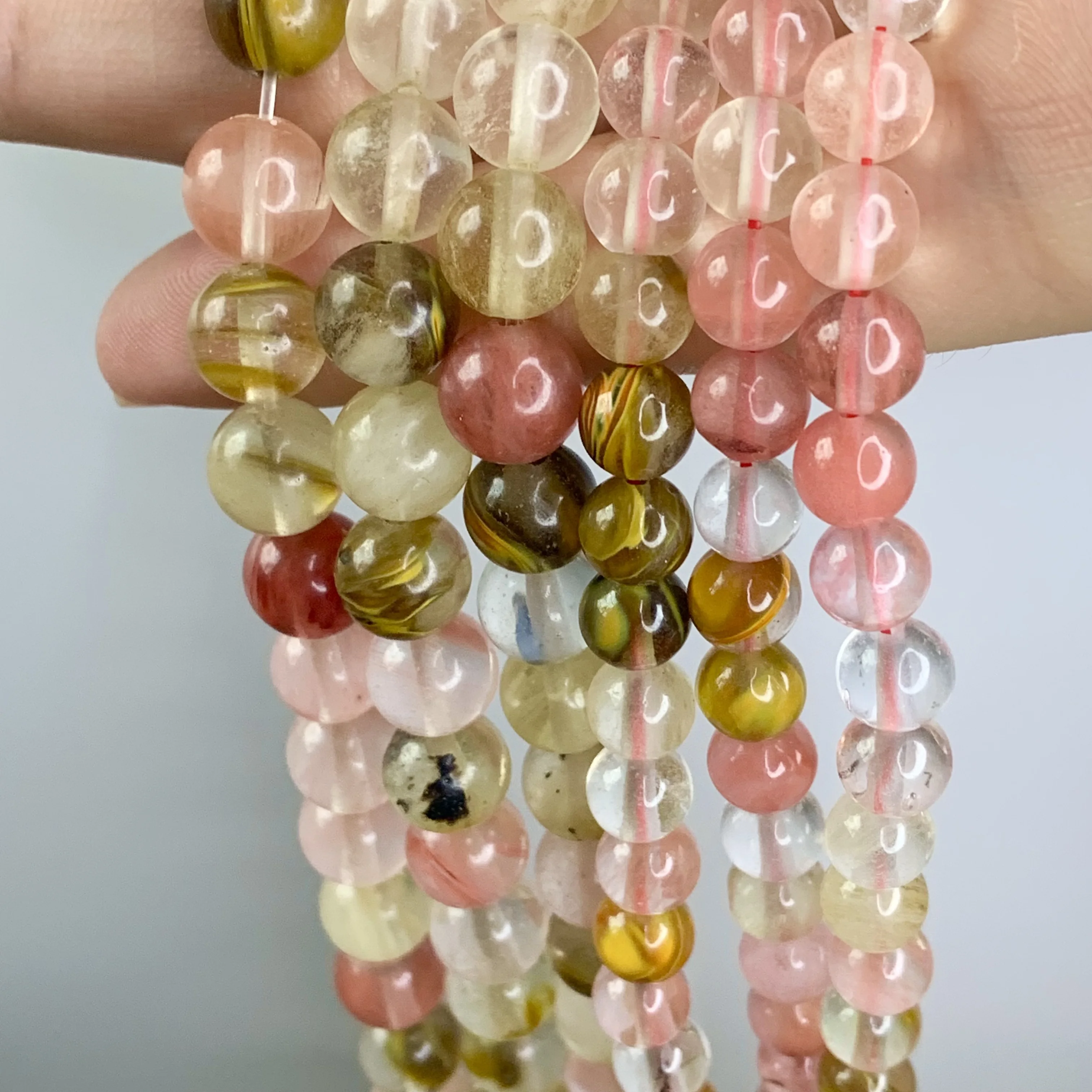 6MM 8mm Natural Stone Beads Round Watermelon Glass Crystal Multicolor Power Gemstone For Jewelry Making DIY Bracelet Necklace