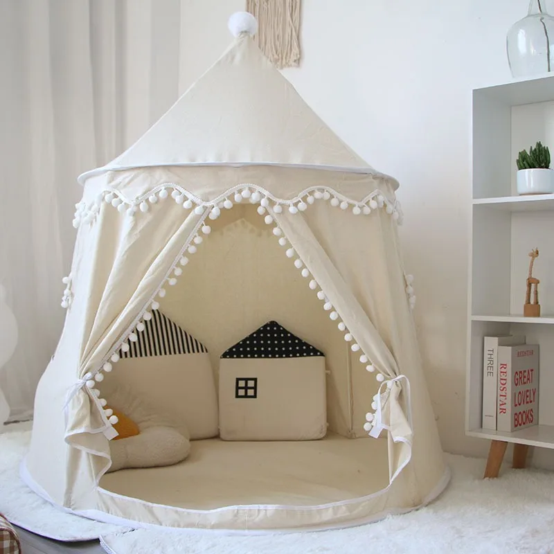Large Space Children Tent Indoor Child Teepee Tent Breathable Linen Cotton Fabric Girls Tent House Safety Soft Child Game Houses