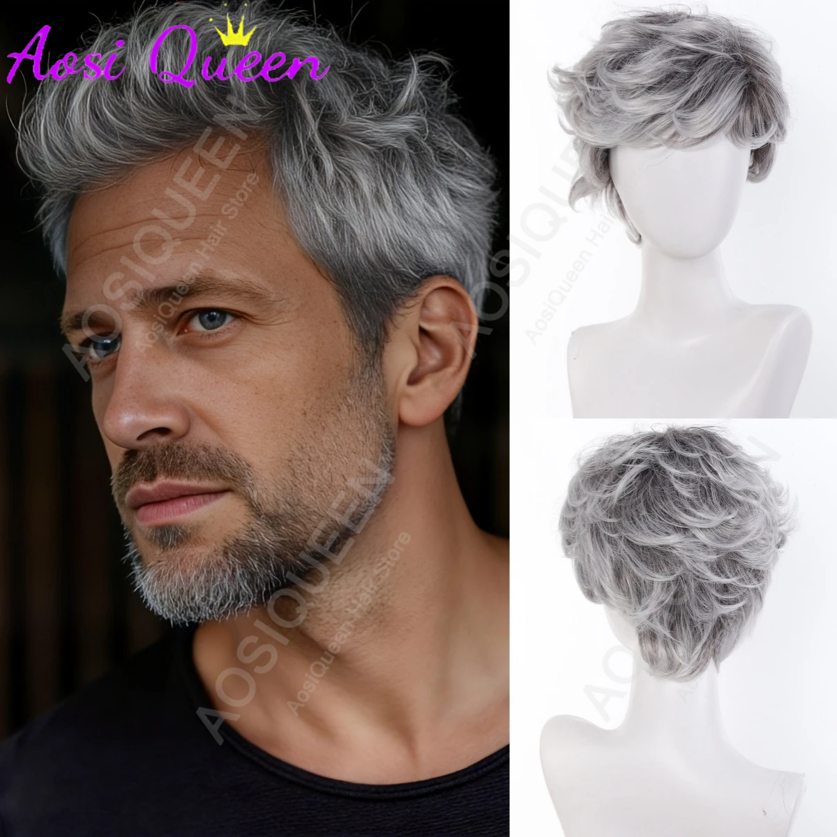 

Короткий серый парик с эффектом омбре AOSIQUEEN, синтетический термостойкий парик для костюмированных вечеринок для женщин/мужчин, парик для косплея на Хэллоуин