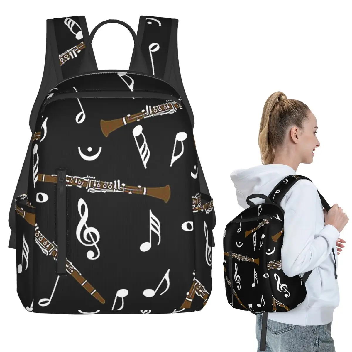 

Clarinet Music Note Pattern Backpack Student BookBag Kids School Bag Computer Shoulder Bags Men Women