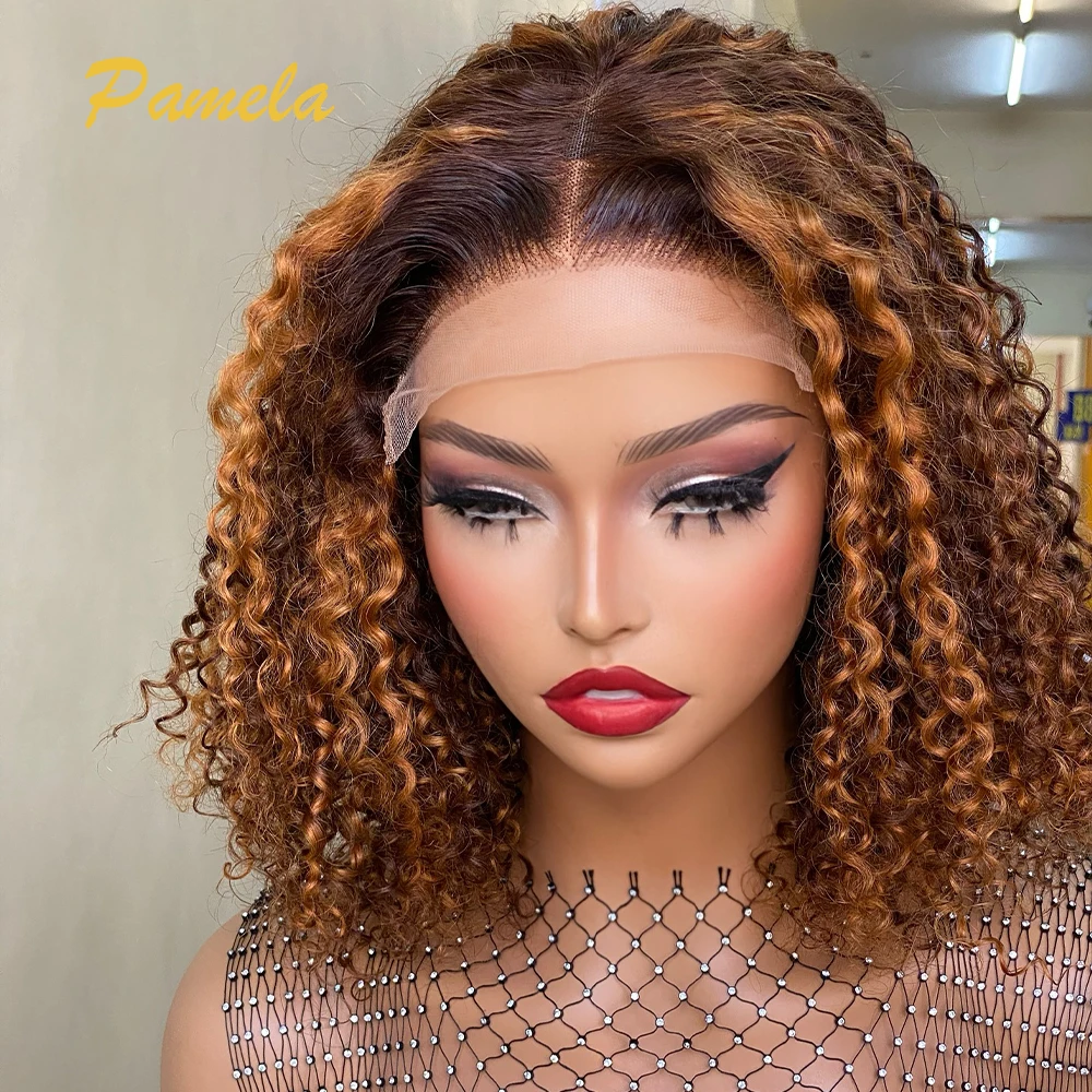 العسل شقراء 4/30 أومبير الملونة مجعد الباروكات 100 خصلات الشعر المستعار الإنسان موجة عميقة شعر مستعار 13x6 الدانتيل الجبهة Preplucked النساء الباروكات