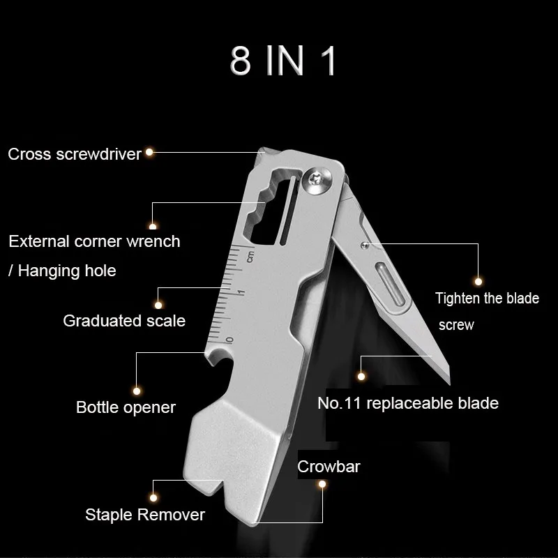 8 IN 1 Titanium Alloy Linggis Bedah Pisau Pembuka Botol Skala Lulus Kunci Segi Enam EDC Outdoor Multifungsi Alat Berkemah