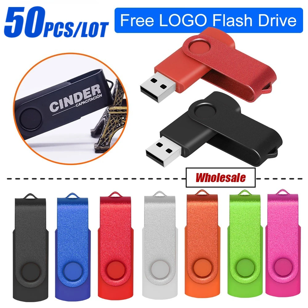 50 stks/partij Gratis Logo USB 2.0 Flash Drive 4GB 8GB Pen Drive 128MB Usb Sticks 1GB 2GB Pendrives 16GB Geheugen Flash 32GB 64GB U Disk