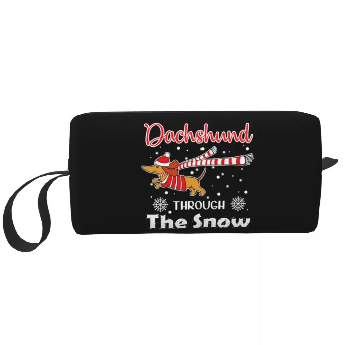 Christmas Dachshund Through The Snow Makeup Bag for Women Travel Cosmetic Organizer Fashion Pet Dog Lover Storage Toiletry Bags