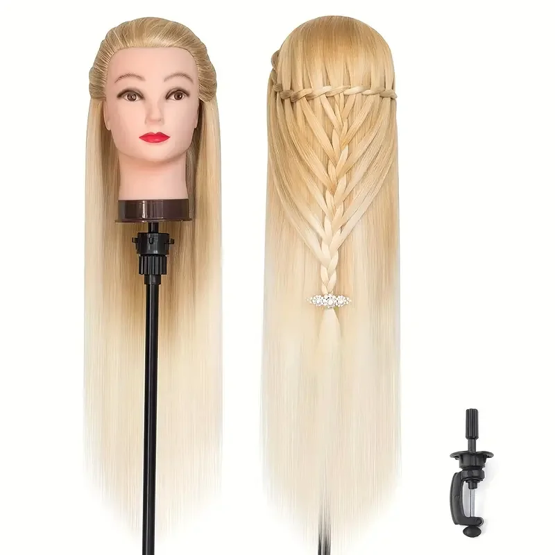 

Mannequin Head Model With Long Synthetic Hair, Manikin Head Styling Hairdresser Training Head, Doll Head for Braiding Practice
