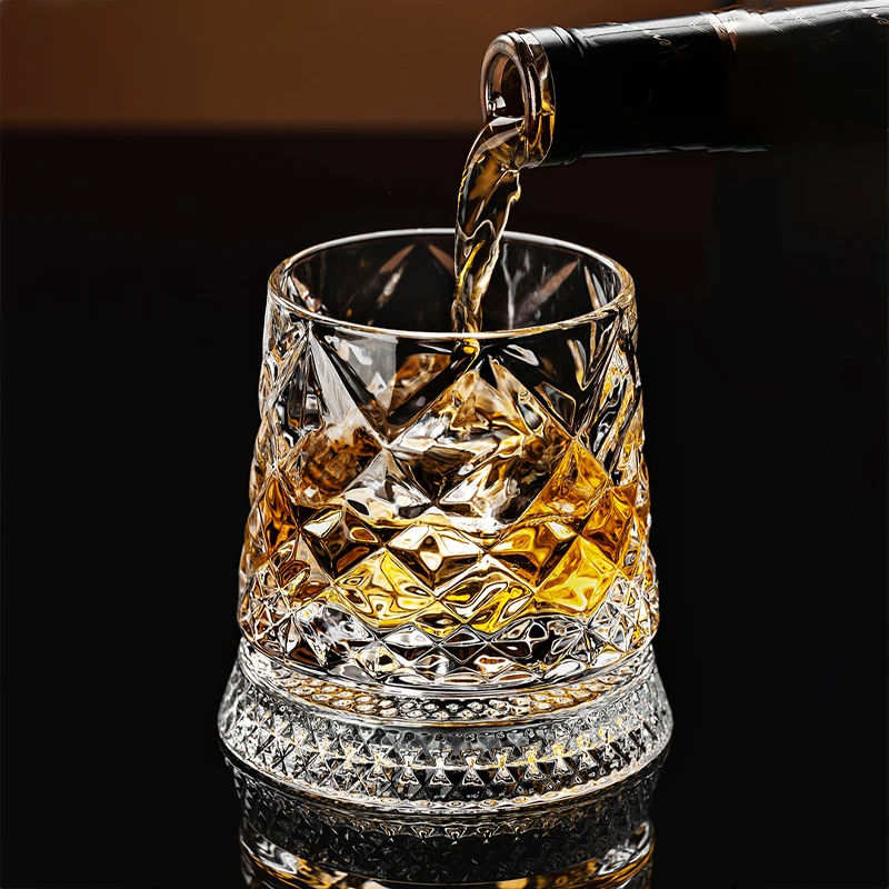2026 New Whiskey Glasses Rotating Whisky Glass with Glass Base 360 Rotate Degrees Crystal Rum Glass for Cocktail Party Drinking view 5