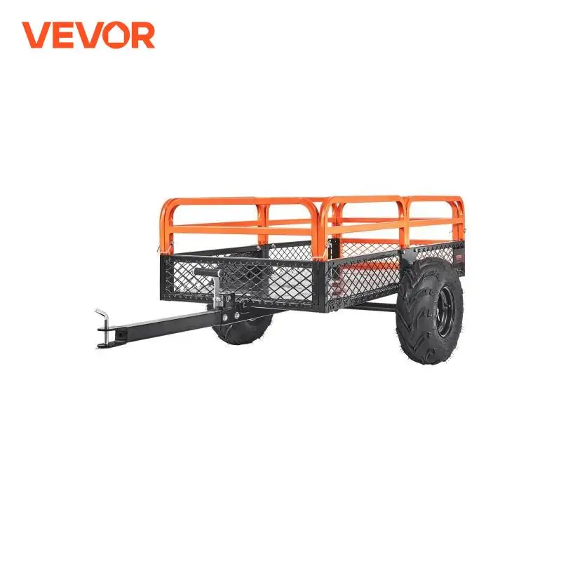 VEVOR Heavy Duty Steel ATV Dump Trailer Tow Behind Dump Cart Przyczepa ogrodowa ze zdejmowanymi bokami i oponami do kosiarek i ciągników