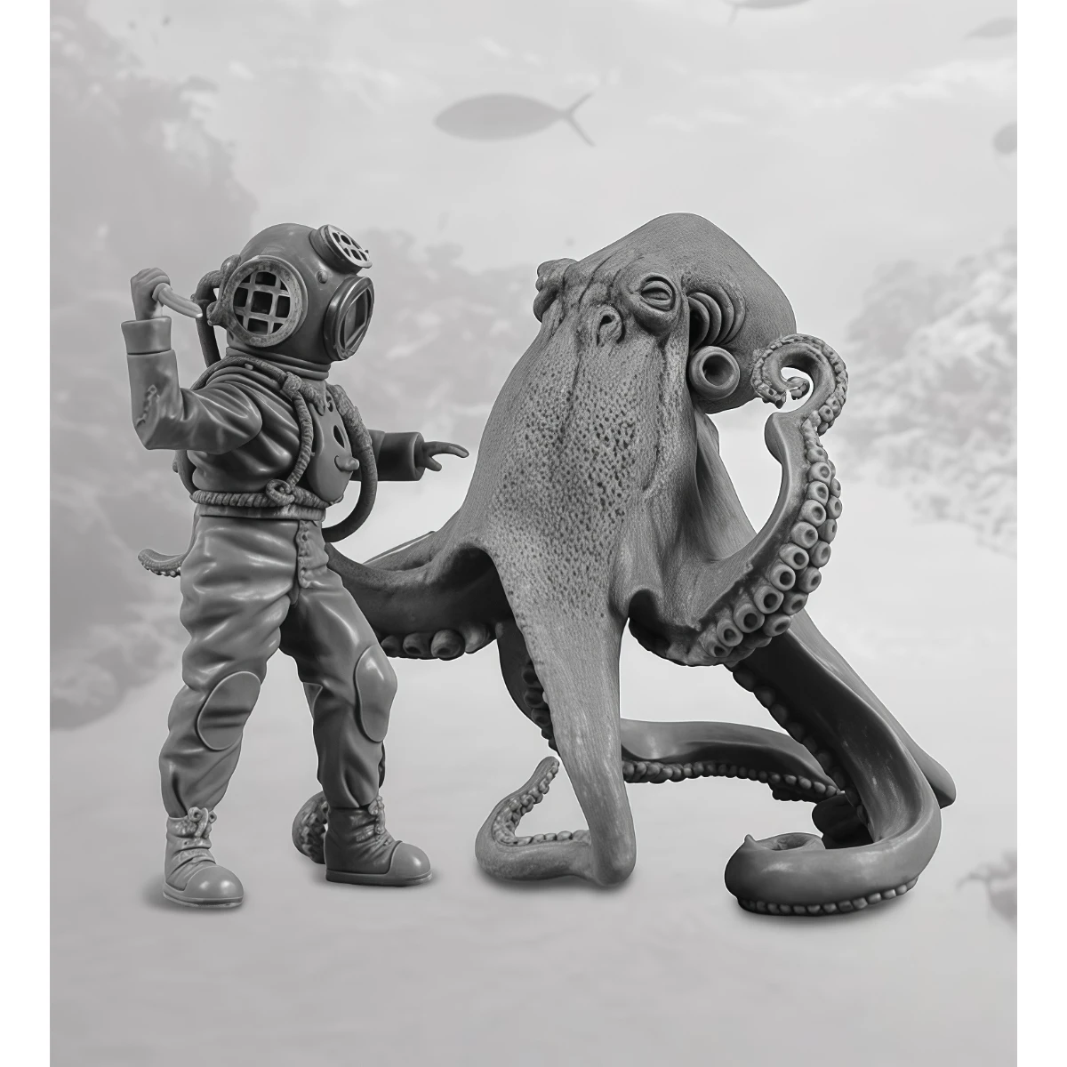 Unbemalter Resin-Modellbausatz im Maßstab 1:35, Taucher und Oktopus, unmontiert und unbemalt GK 1982+1983