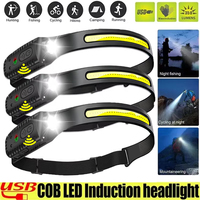 LED Headlamp Rechargeable Sensor Head Light Built-in Battery Head Flashlight Waterproof Outdoor Camping Fishing Running