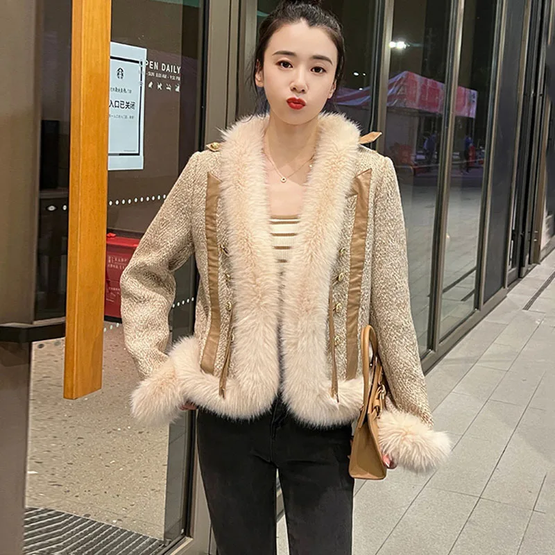 Patchwork Coat Feminine Elegance Women's Fur Coat 2024 New Winter Fashion High Quality Casual Long Sleeve Women's Fur Coat H56