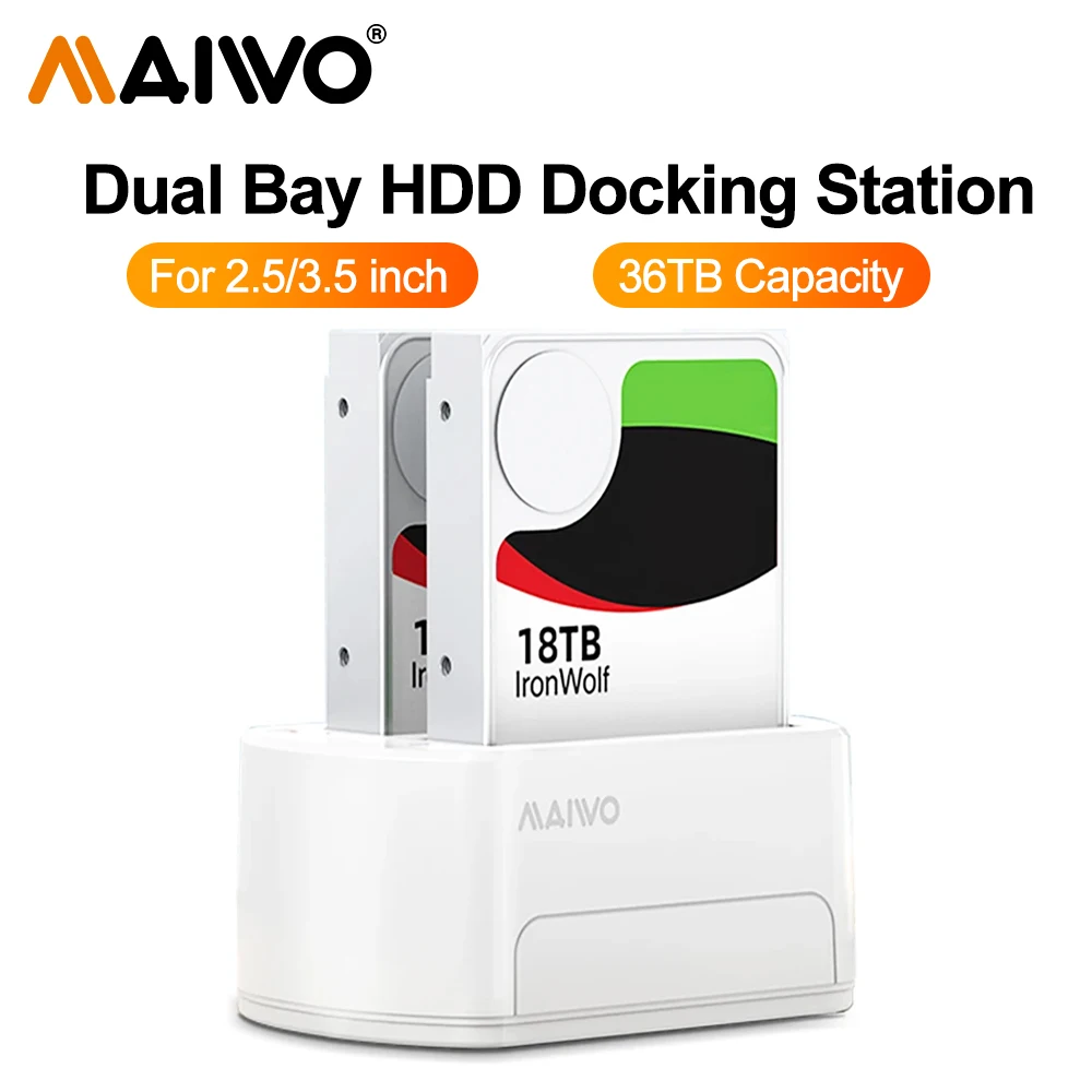 

MAIWO SATA Hard Drive Dual Bay Docking Station for 2.5" & 3.5" SATA HDD/SSD to USB3.0 Reader Enclosure Support Reading & Writing