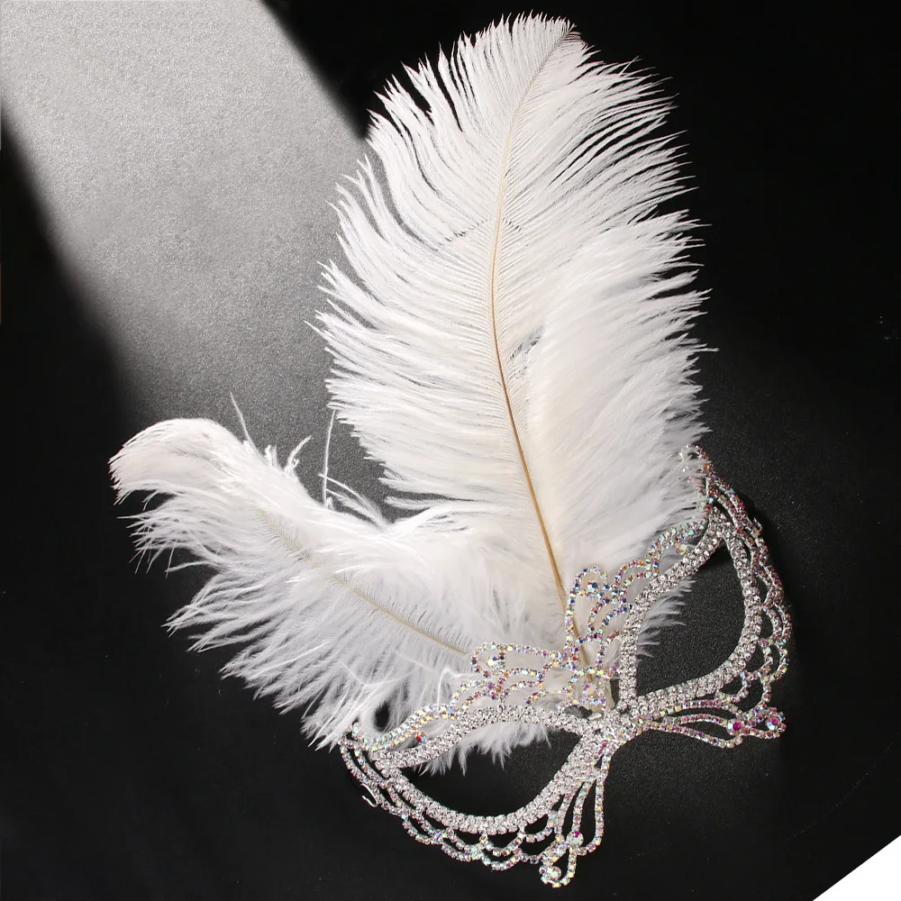 Gorgeous Colourful Rhinestone Feather Mask Bridal Masquerade Gift Elegant Princess Hollowen Crystal Face Jewelry Cosplay Party