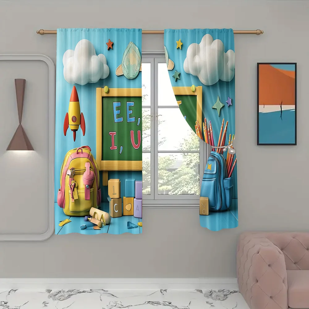 2pc, Graduation Party Theme Photography Curtain Welcome back to school_27 Machine Washable Fabric,Without Electricity Family